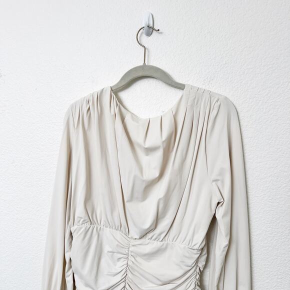 [Olia] White Draped V-Neck Ruched Waist Pleated Long Sleeve Blouse NWT Size XL - Picture 6 of 10